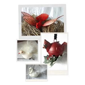 Lot of Four Vintage Christmas Bird Ornaments: Swan, Cardinal, Dove